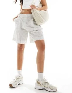 Mango Pinstripe Tailored Shorts In White For Women