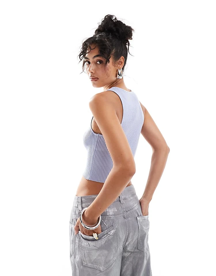 Mango Tie Front Sleeveless Top In Light Blue For Women 3 Mango Tie Front Sleeveless Top In Light Blue For Women - Image 3