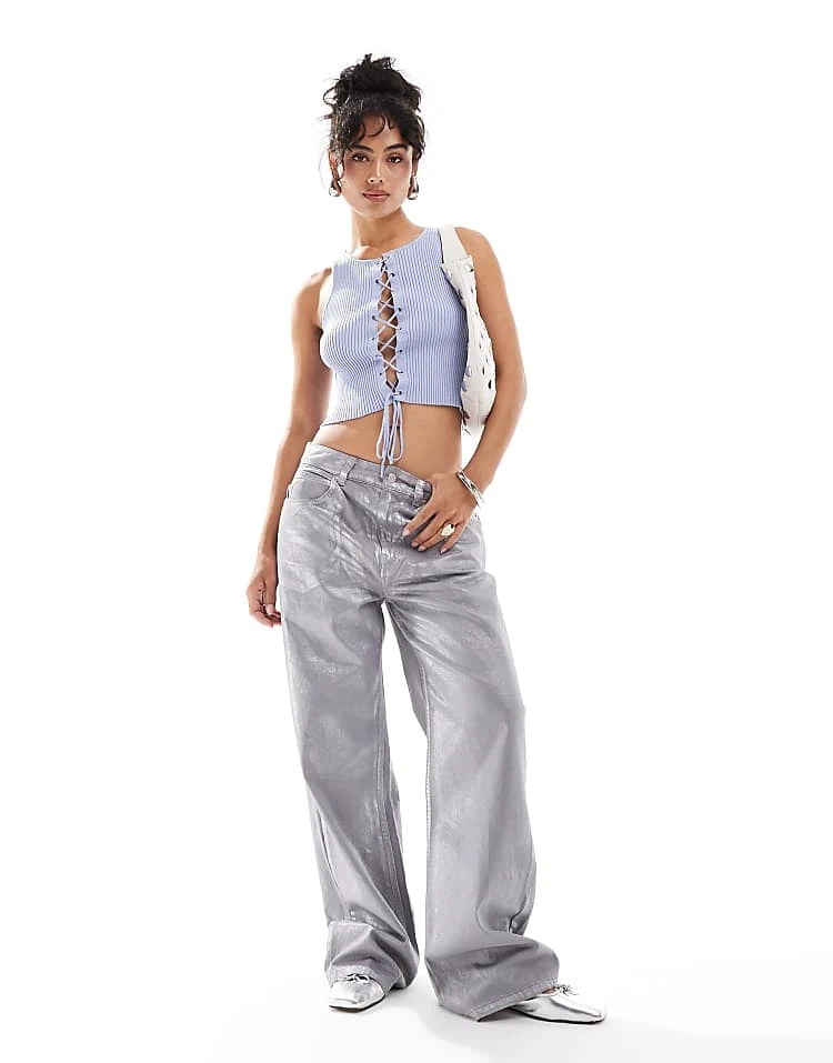 Mango Tie Front Sleeveless Top In Light Blue For Women 4 Mango Tie Front Sleeveless Top In Light Blue For Women - Image 4