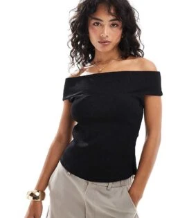 Mango Bardot Top In Black For Women