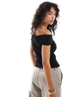 Mango Bardot Top In Black For Women -Mango Sales 206848296 4