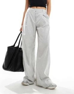 Mango Button Front Pinstripe Tailored Trouserss In Light Blue For Women -Mango Sales 206848390 1 lightblue 1
