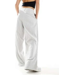 Mango Button Front Pinstripe Tailored Trouserss In Light Blue For Women -Mango Sales 206848390 5