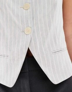 Mango Button Front Pinstripe Cami Waistcoat In Light Blue For Women -Mango Sales 206848406 4