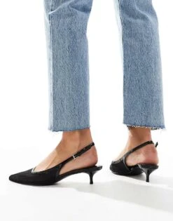 Mango Mesh Sling Back Low Heels In Black For Women -Mango Sales 206848538 3