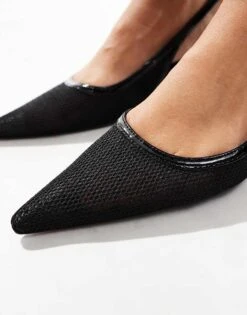 Mango Mesh Sling Back Low Heels In Black For Women -Mango Sales 206848538 4