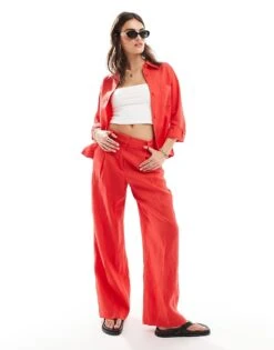 Mango Linen Shirt And Trousers Co-ord Set In Red