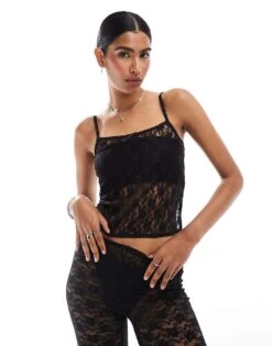 Mango Lace Cami Co-ord Top In Black For Women