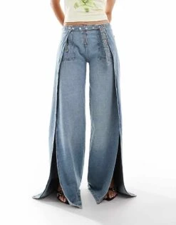 Mango X Siedres Studded Belt Straight Leg Jeans In Light Blue For Women -Mango Sales 206982858 3