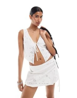 Mango Western Studded Tie Front Top And Mini Skirt Co-ord Set In White -Mango Sales 206982913 1 white