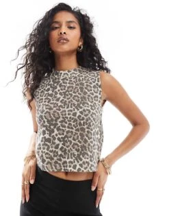 Mango Knitted High Neck Leopard Print Vest In Brown For Women -Mango Sales 206982959 1 brown 1