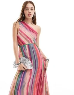 Mango Stripe One Shoulder Maxi Dress In Multi For Women -Mango Sales 206982965 1 multi 1