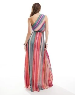 Mango Stripe One Shoulder Maxi Dress In Multi For Women -Mango Sales 206982965 4