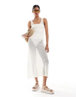 Mango Knitted Cami Midi Dress In White For Women -Mango Sales 206983005 1 white 1