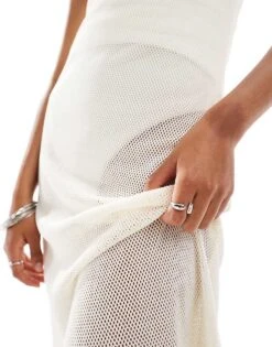 Mango Knitted Cami Midi Dress In White For Women -Mango Sales 206983005 3