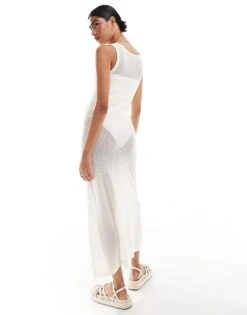 Mango Knitted Cami Midi Dress In White For Women -Mango Sales 206983005 4
