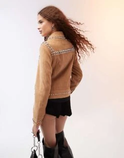 Mango Western Studded Suede Jacket In Brown For Women -Mango Sales 207042655 4