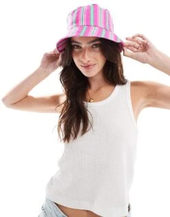 Mango Horizontal Stripe Bucket Hat In Pink For Women -Mango Sales 207042734 3