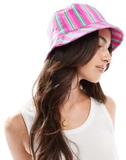 Mango Horizontal Stripe Bucket Hat In Pink For Women -Mango Sales 207042734 4