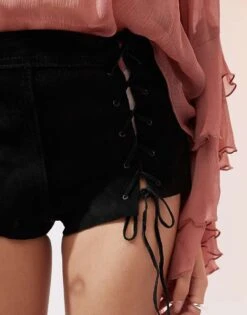 Mango Suede Mini Shorts In Black For Women -Mango Sales 207042765 3