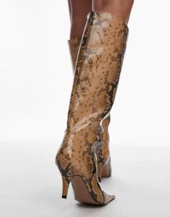 Mango Snake Print Knee High Heeled Boots In Grey For Women -Mango Sales 207042847 3