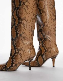 Mango Snake Print Knee High Heeled Boots In Grey For Women -Mango Sales 207042847 4
