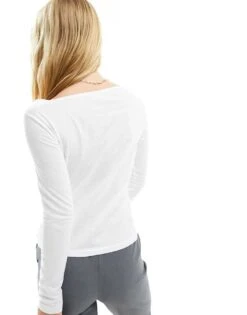 Mango Slash Neck Long Sleeve Top In White For Women -Mango Sales 207101817 4