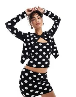 Mango Spot Print Knittedco-ord Cardigan In Black For Women -Mango Sales 207101820 1 black 1