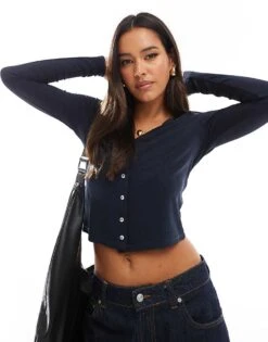 Mango Button Up Cardigan In Navy For Women -Mango Sales 207101839 1 navy 1