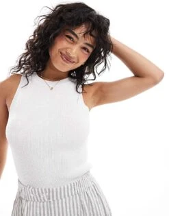 Mango High Neck Sleeveless Vest In White For Women