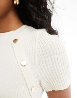 Mango Button Detail Knitted T-shirt In White For Women -Mango Sales 207101881 2