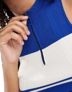 Mango Half Zip Sleeveless Jumper In Blue And White For Women -Mango Sales 207101902 3