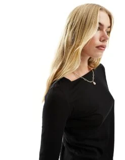 Mango Slash Neck Long Sleeve Top In Black For Women -Mango Sales 207101918 1 black 1