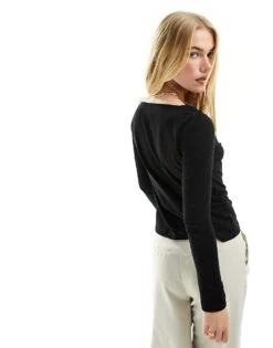 Mango Slash Neck Long Sleeve Top In Black For Women -Mango Sales 207101918 4
