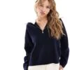 Mango High Neck Half Zip Jumper In Navy For Women