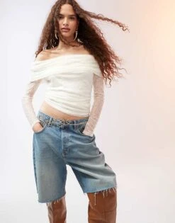 Mango Lace Fold Over Bandeau Top In White For Women -Mango Sales 207101928 1 white 1