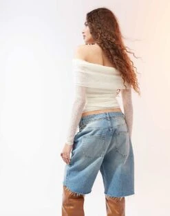 Mango Lace Fold Over Bandeau Top In White For Women -Mango Sales 207101928 4