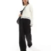 Mango Contrast Neck Jumper In White And Black For Women