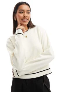 Mango Contrast Neck Jumper In White And Black For Women -Mango Sales 207101965 3