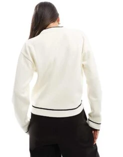 Mango Contrast Neck Jumper In White And Black For Women -Mango Sales 207101965 4