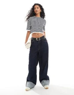 Mango Oversized Stripe Knitted T-shirt In White For Women -Mango Sales 207101986 2