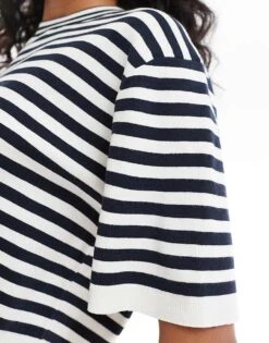 Mango Oversized Stripe Knitted T-shirt In White For Women -Mango Sales 207101986 3