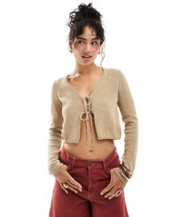 Mango Tie Front Cardigan In Beige For Women -Mango Sales 207101999 1 beige 1