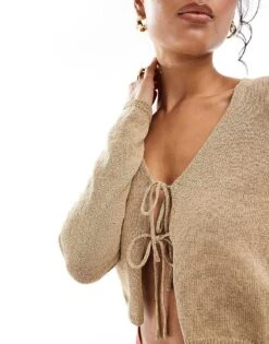 Mango Tie Front Cardigan In Beige For Women -Mango Sales 207101999 3