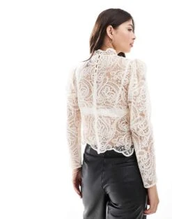 Mango Lace High Neck Top In White For Women -Mango Sales 207102335 4