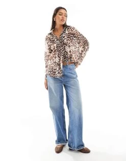 Mango Mixed Leopard Print Shirt In Brown For Women -Mango Sales 207102336 1 brown 1