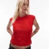Mango Textured Front Woven Sleeveless Top In Red For Women