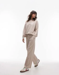 Mango Pique Sweatshirt And Joggers Co-ord In Beige