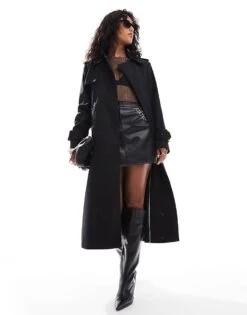 Mango Premium Longline Trench Coat In Black For Women -Mango Sales 207102405 3