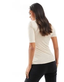 Mango Soft Touch High Neck T-shirt In Beige For Women -Mango Sales 207102419 3